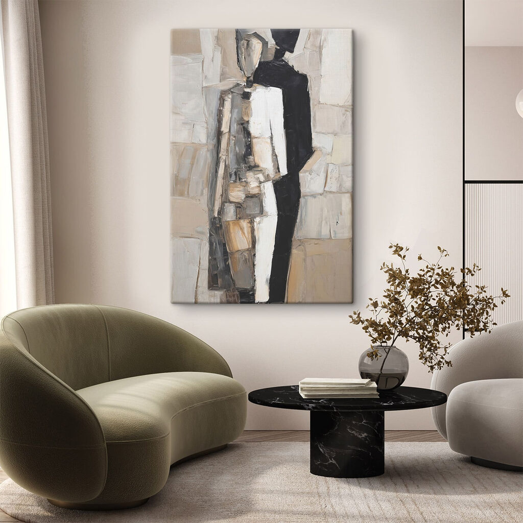 Painting of a man in a black and white dress Painting of a man in a black and white dress
