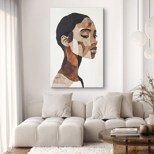 Woman's face with different colors of wood