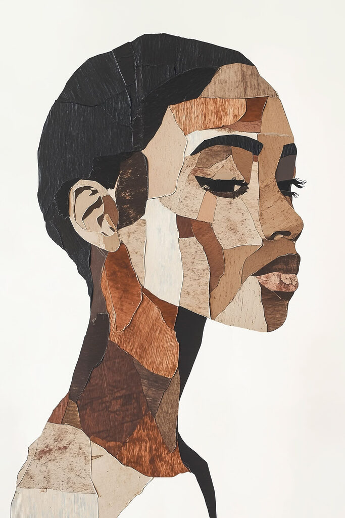 Woman's face with different colors of wood