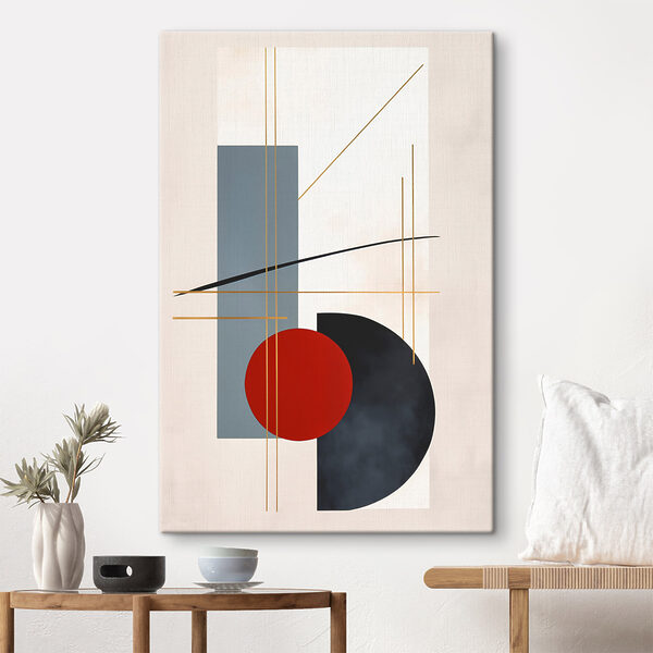 Red circle and blue rectangles and lines Red circle and blue rectangles and lines