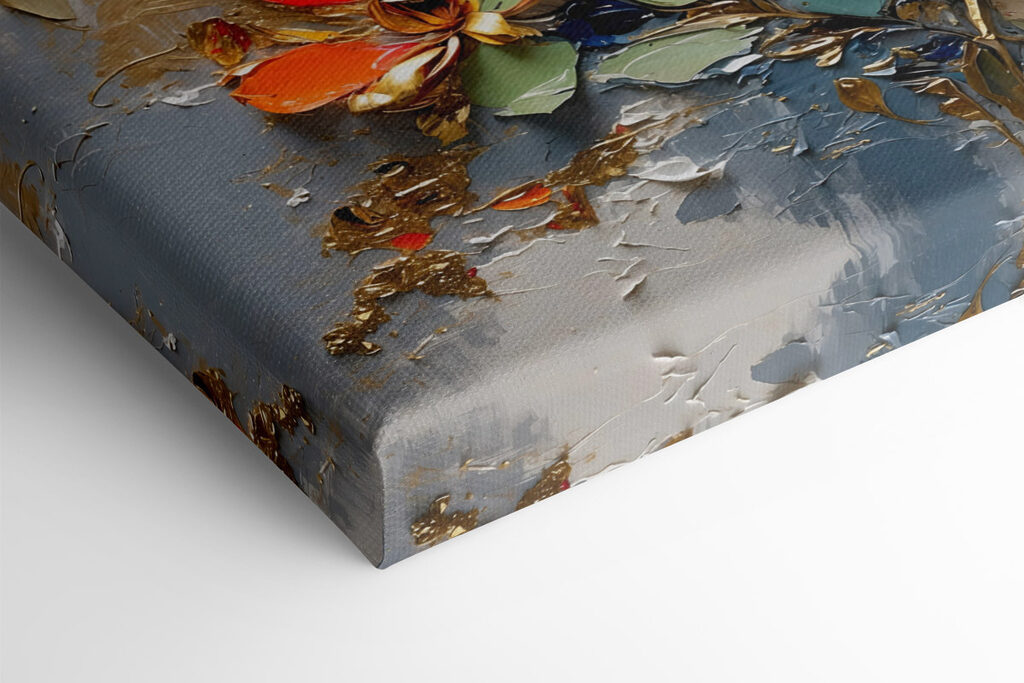 Painting of flowers on a grey surface Painting of flowers on a grey surface