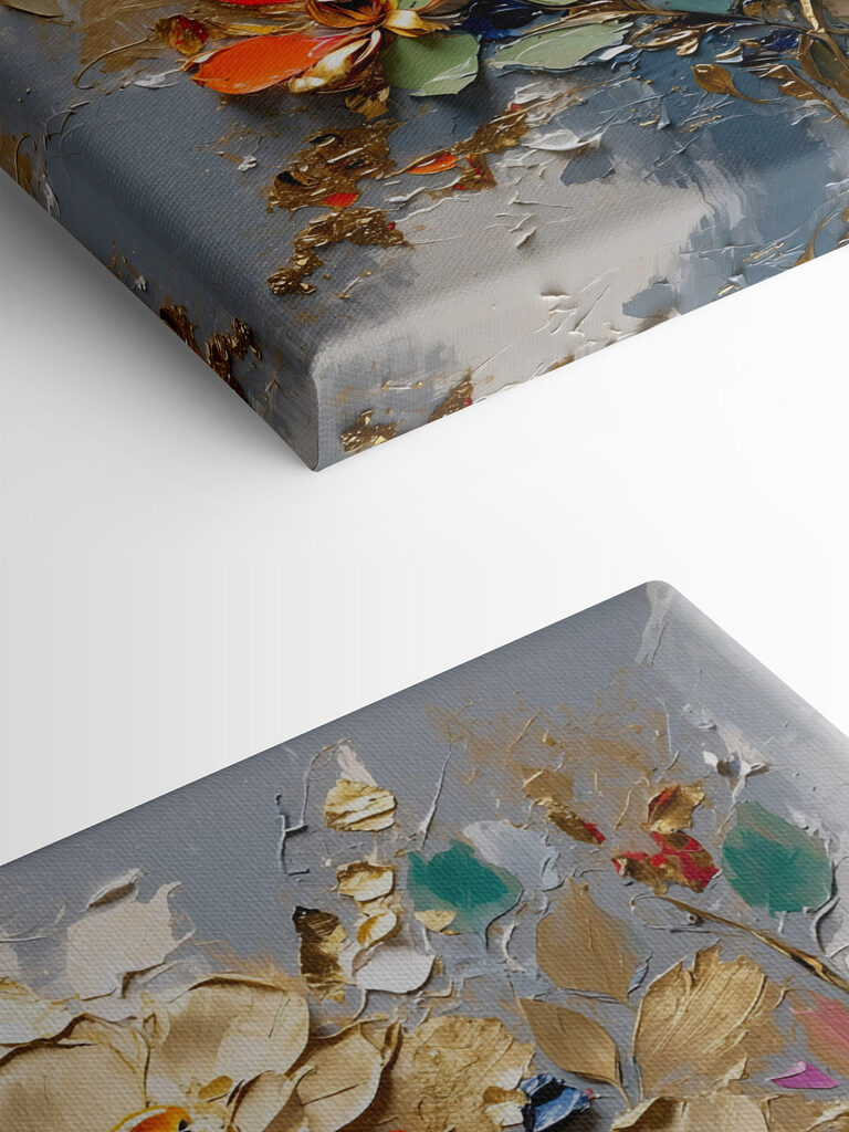Painting of flowers on a grey surface Painting of flowers on a grey surface