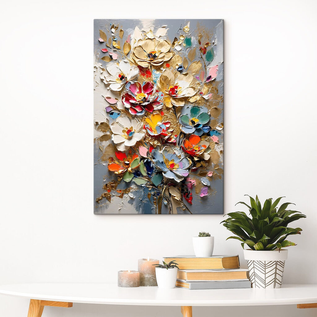 Painting of flowers on a grey surface Painting of flowers on a grey surface