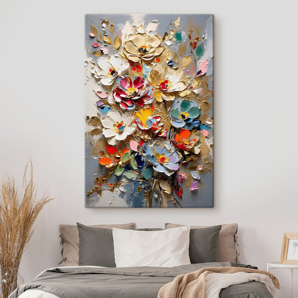 Painting of flowers on a grey surface Painting of flowers on a grey surface