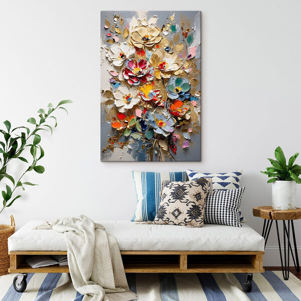 Painting of flowers on a grey surface Painting of flowers on a grey surface