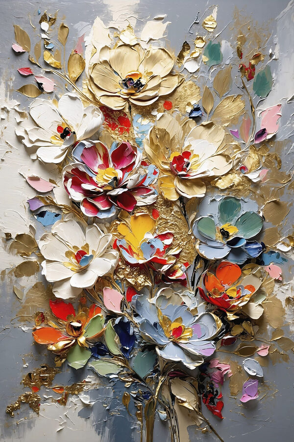 Painting of flowers on a grey surface Painting of flowers on a grey surface