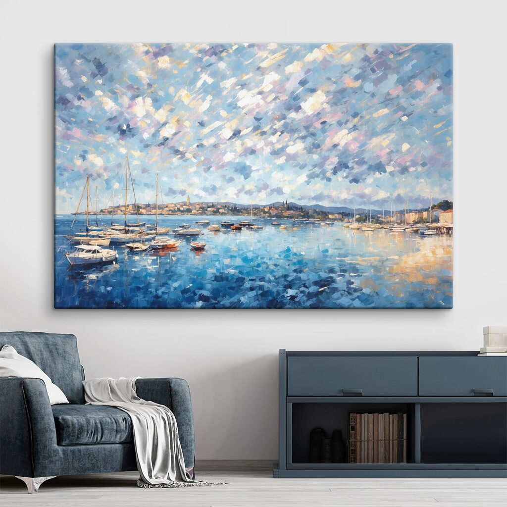 Painting of boats on water