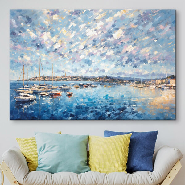 Painting of boats on water