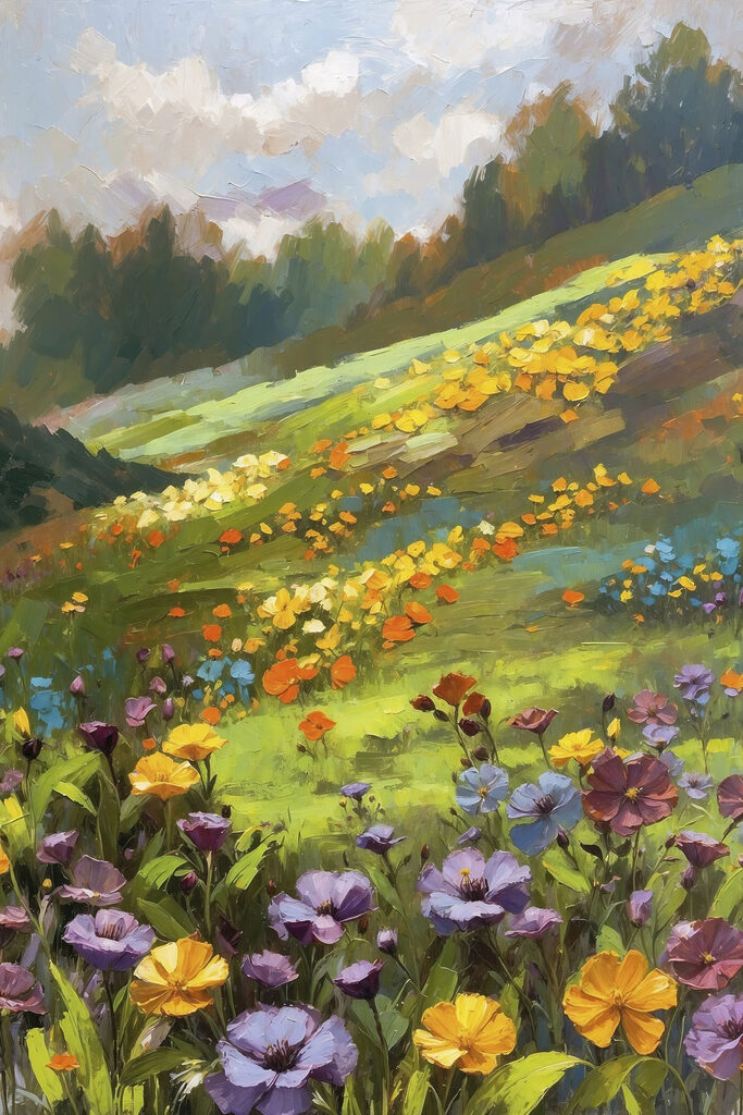 Painting of a field of flowers Painting of a field of flowers