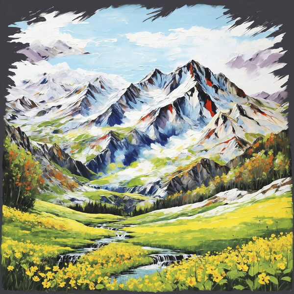 Painting of a mountain range