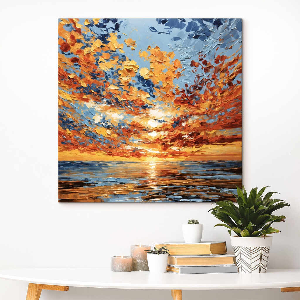 Painting of a sunset over water
