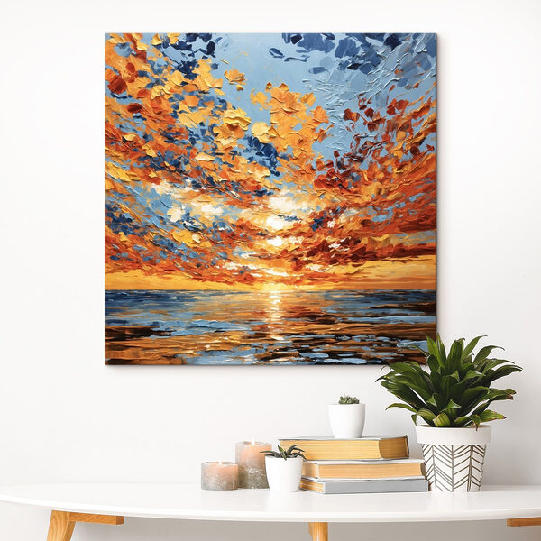 Painting of a sunset over water