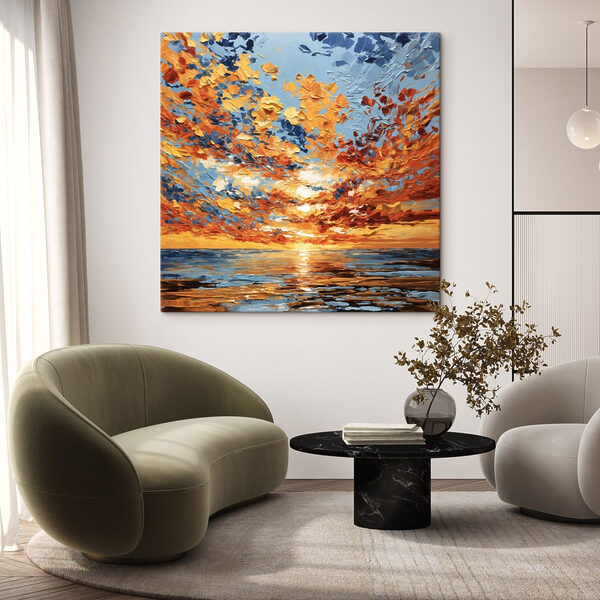 Painting of a sunset over water