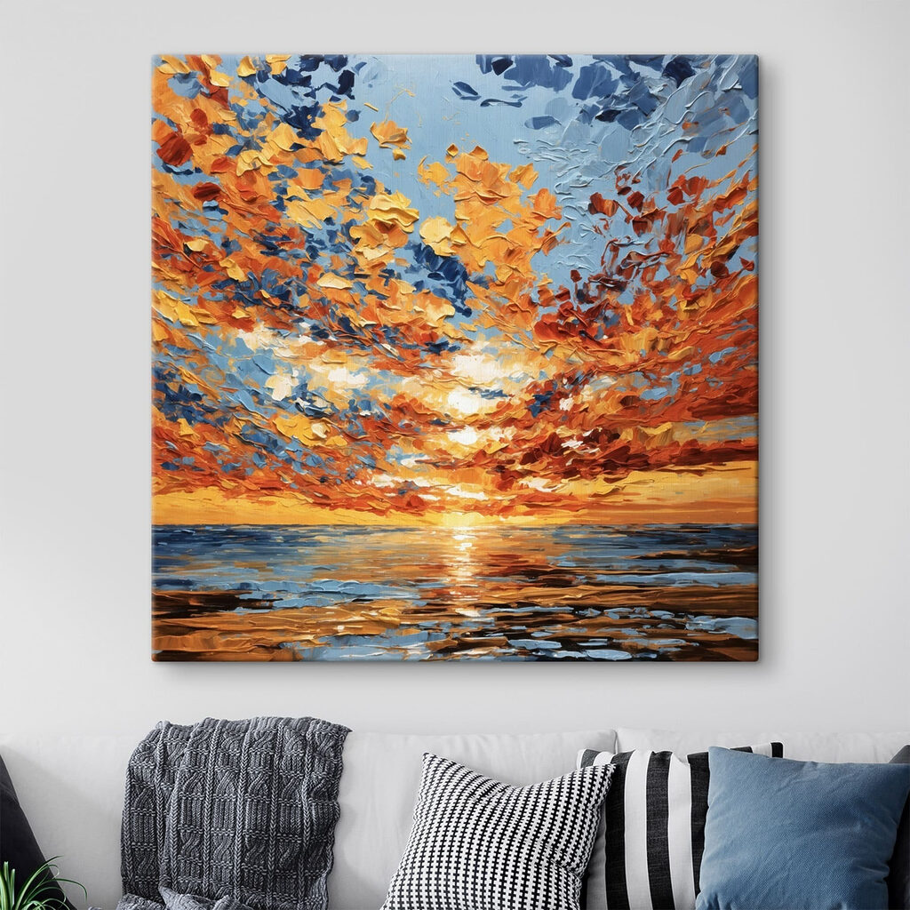 Painting of a sunset over water