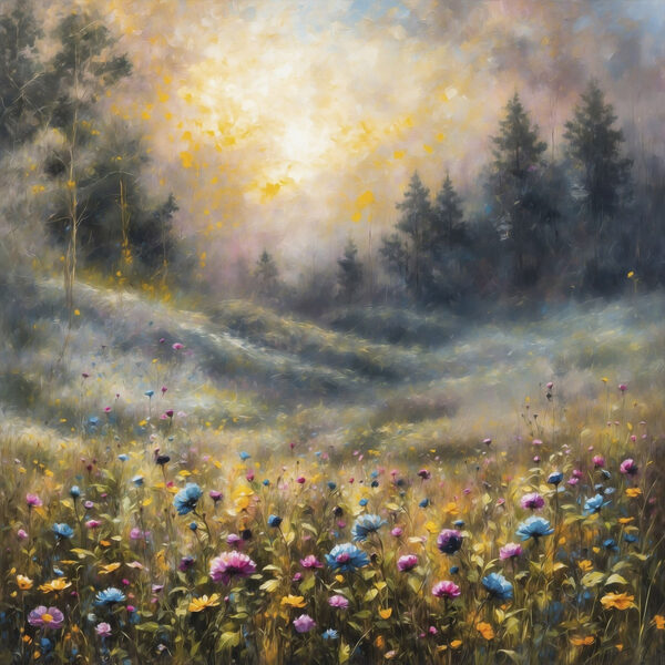 Painting of a field of flowers