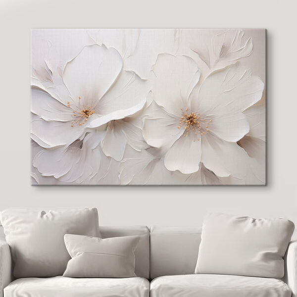 White flower art on a wall White flower art on a wall