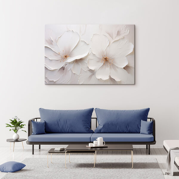 White flower art on a wall White flower art on a wall
