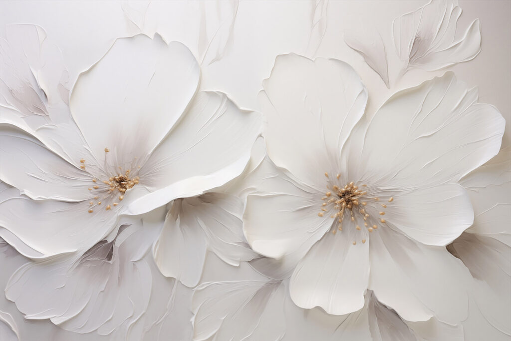 White flower art on a wall White flower art on a wall