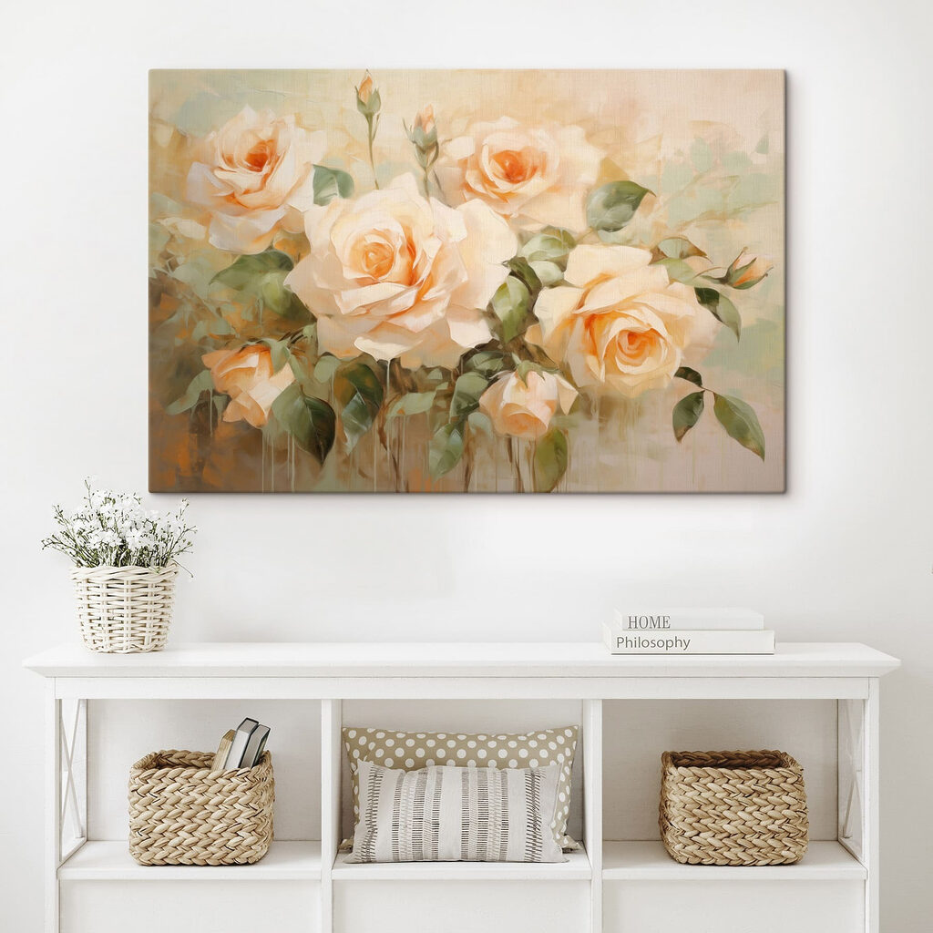 Painting of flowers on a white surface