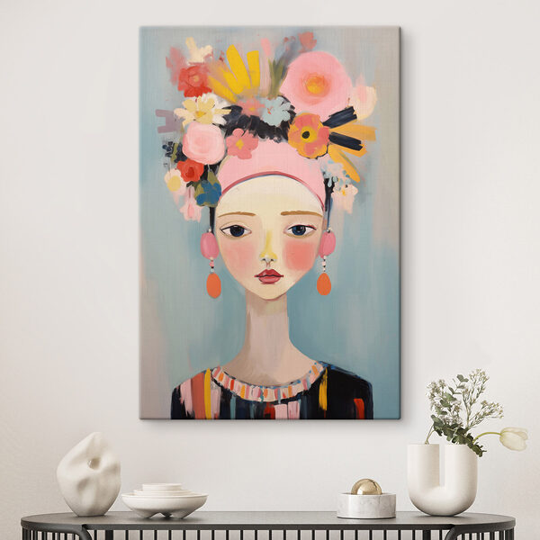 Painting of a woman with flowers in her hair Painting of a woman with flowers in her hair