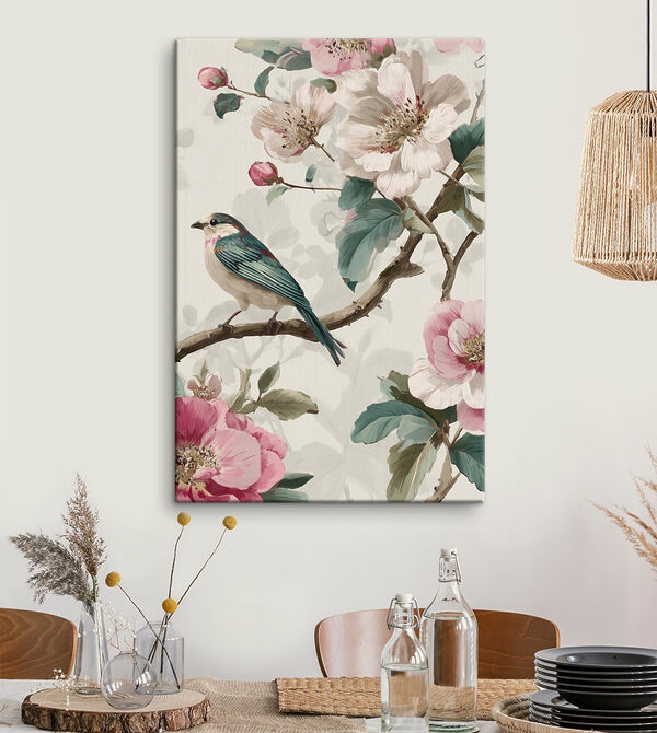 Bird on a branch with flowers Bird on a branch with flowers