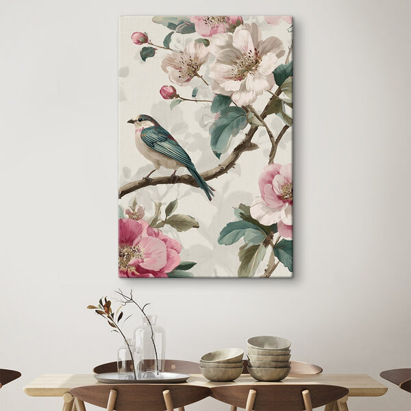 Bird on a branch with flowers Bird on a branch with flowers