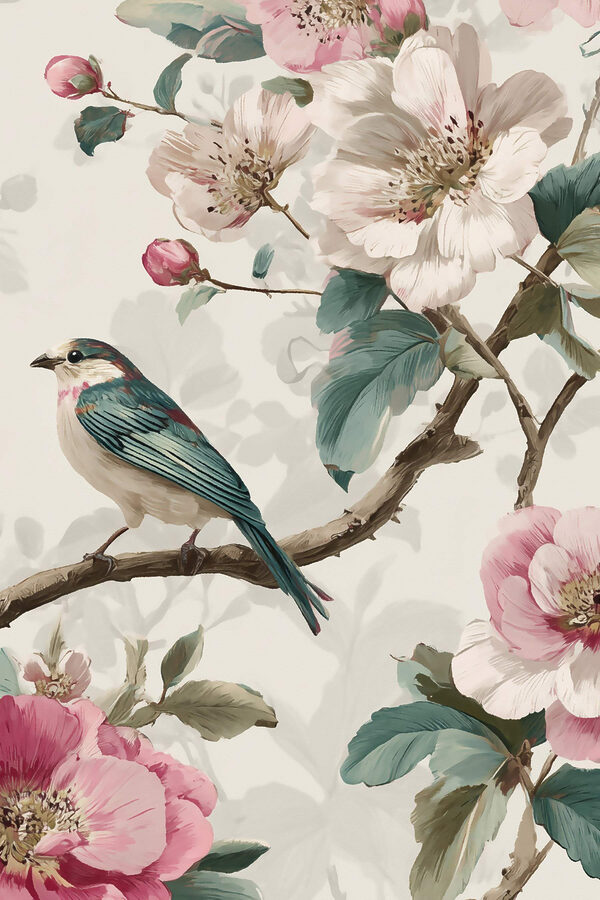 Bird on a branch with flowers Bird on a branch with flowers