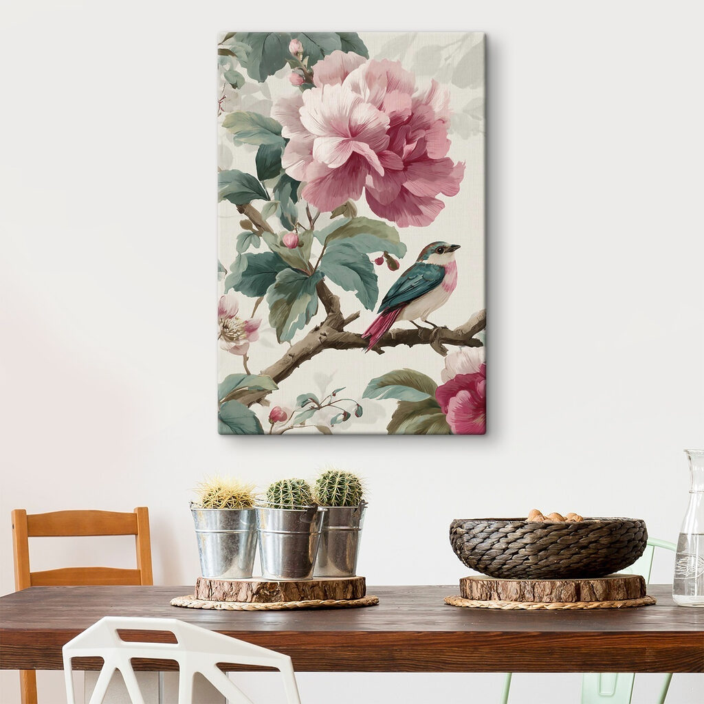 Bird on a branch with flowers Bird on a branch with flowers