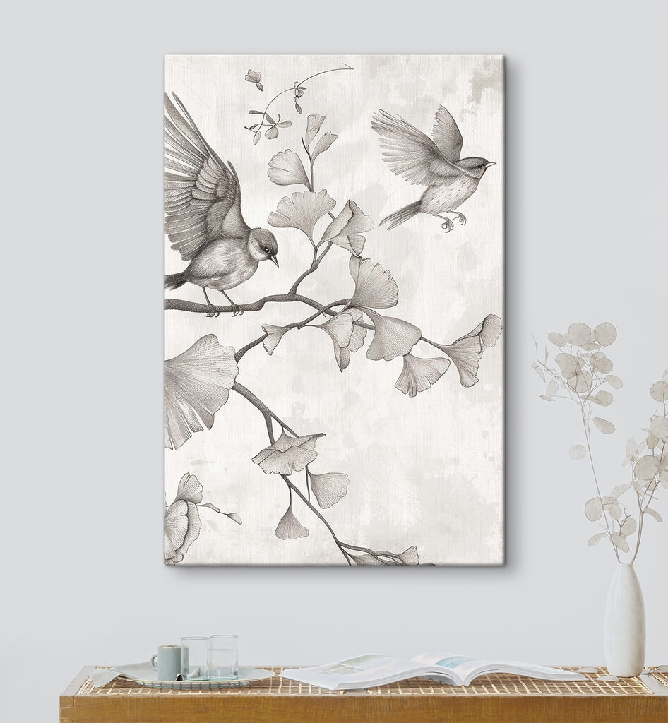 Birds on a branch with leaves Birds on a branch with leaves