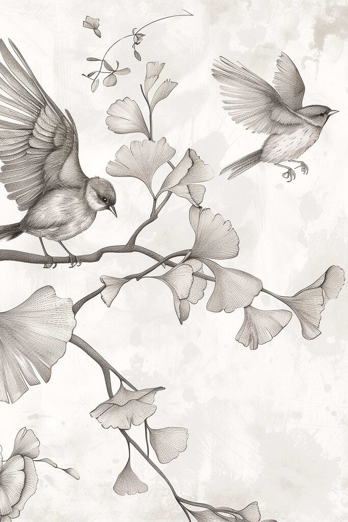 Birds on a branch with leaves Birds on a branch with leaves