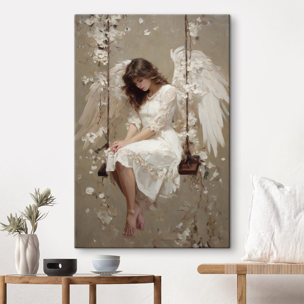 Painting of a woman sitting on a swing Painting of a woman sitting on a swing