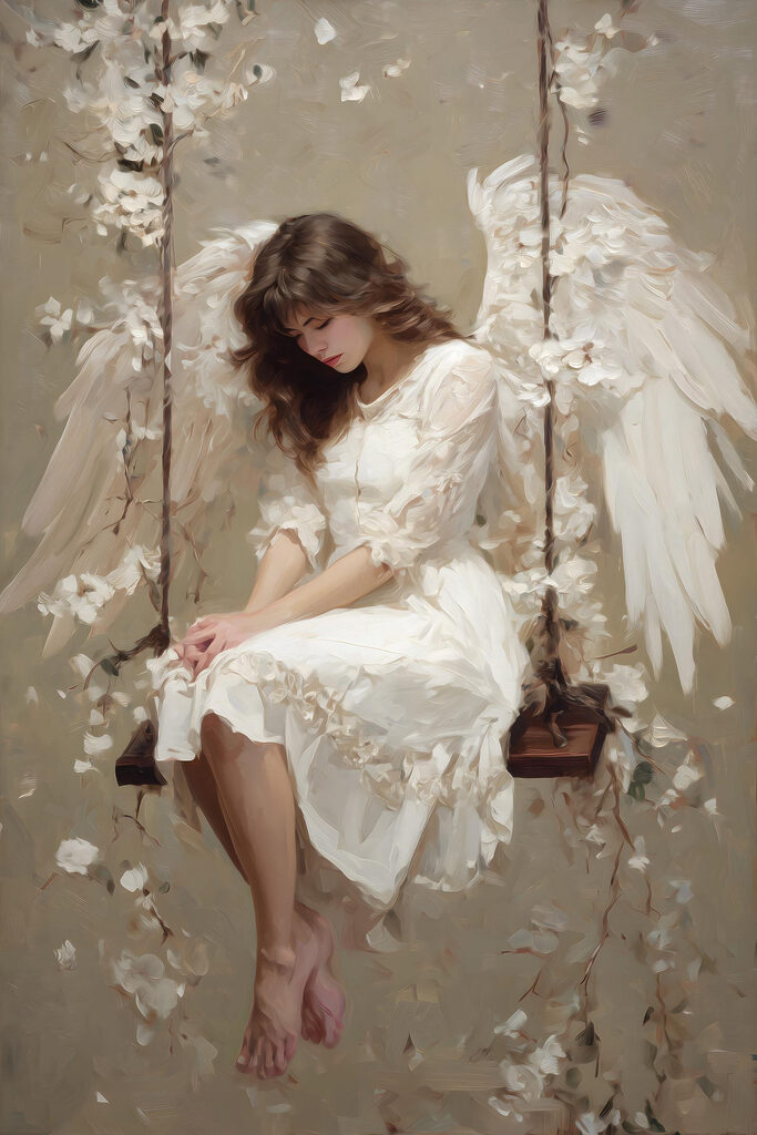 Painting of a woman sitting on a swing Painting of a woman sitting on a swing