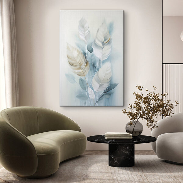 Painting of white and blue feathers