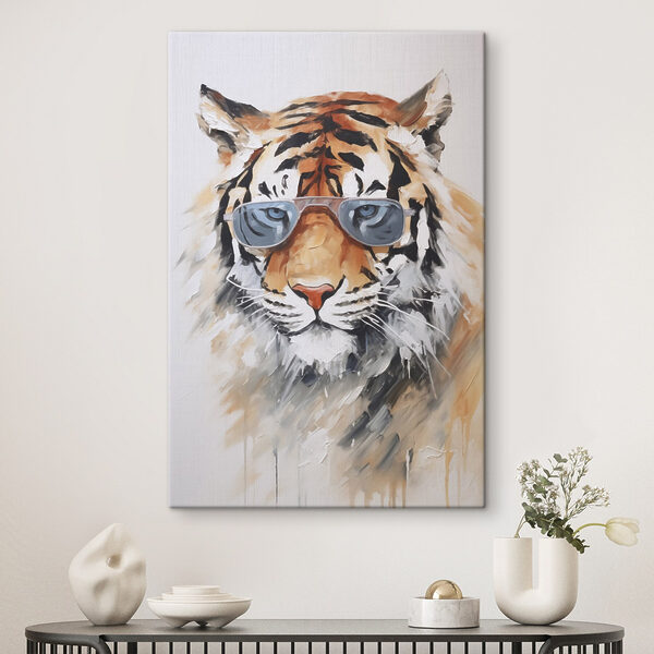 Painting of a tiger wearing sunglasses