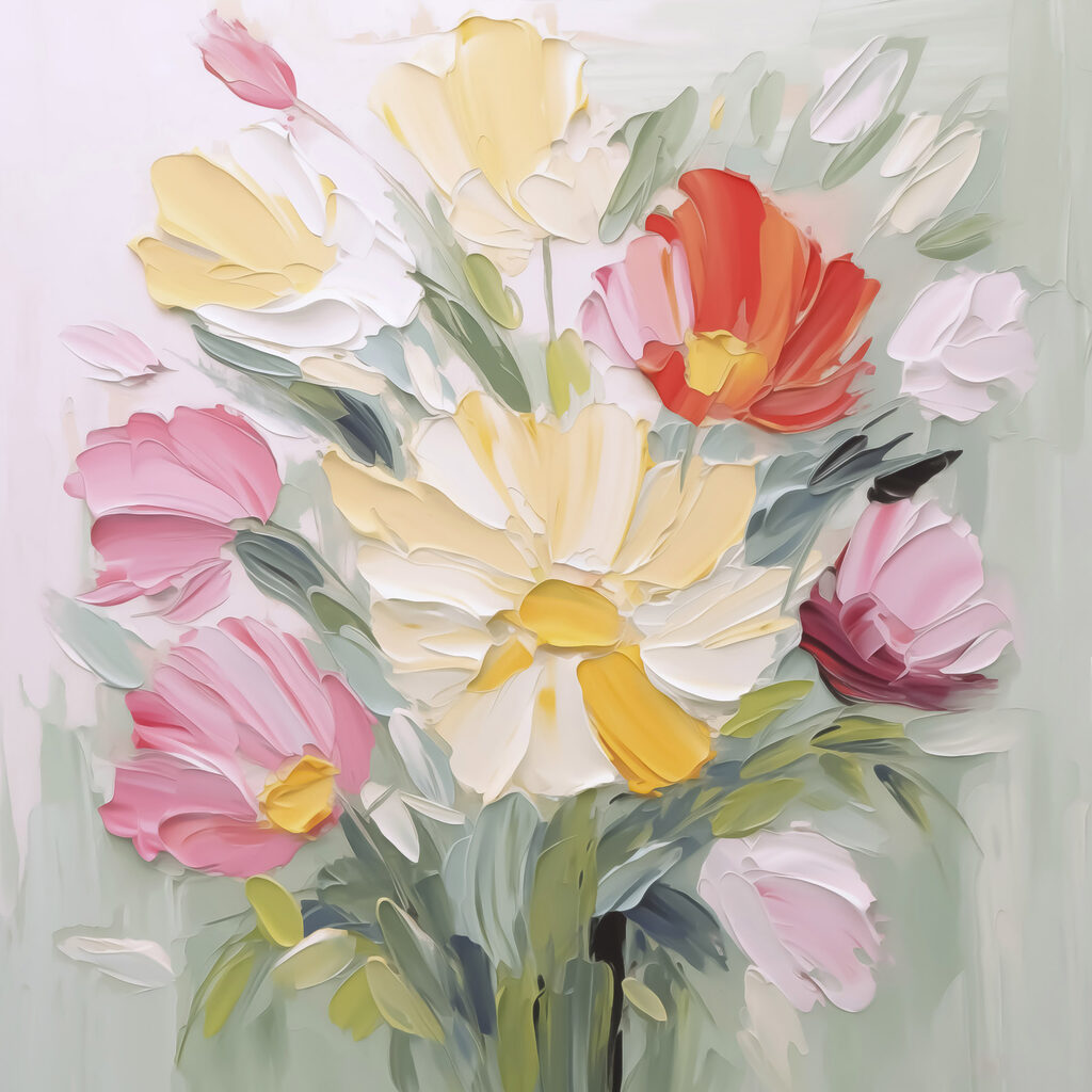 Painting of flowers on a white surface