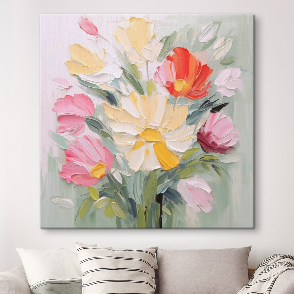 Painting of flowers on a white surface