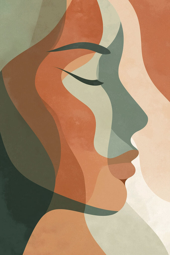 Woman's face with colorful hair
