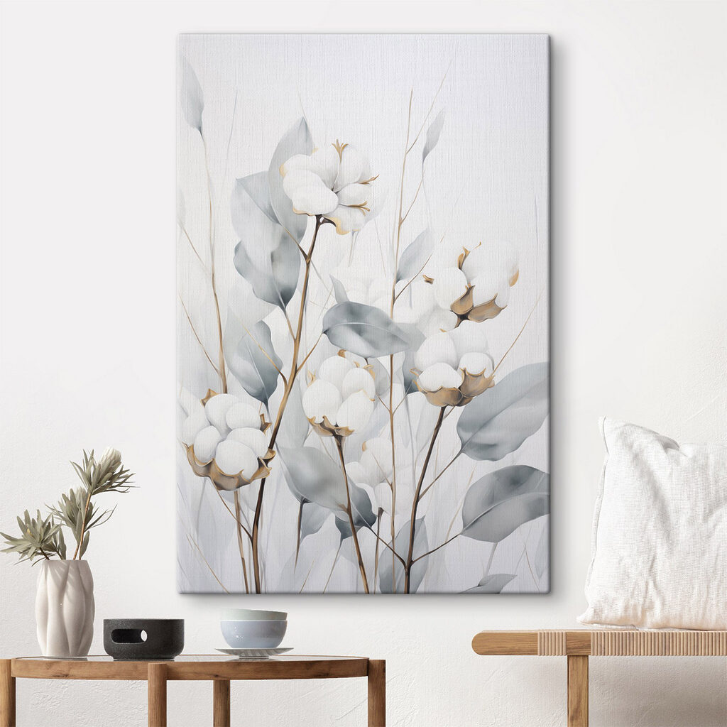 Painting of cotton flowers and leaves Painting of cotton flowers and leaves