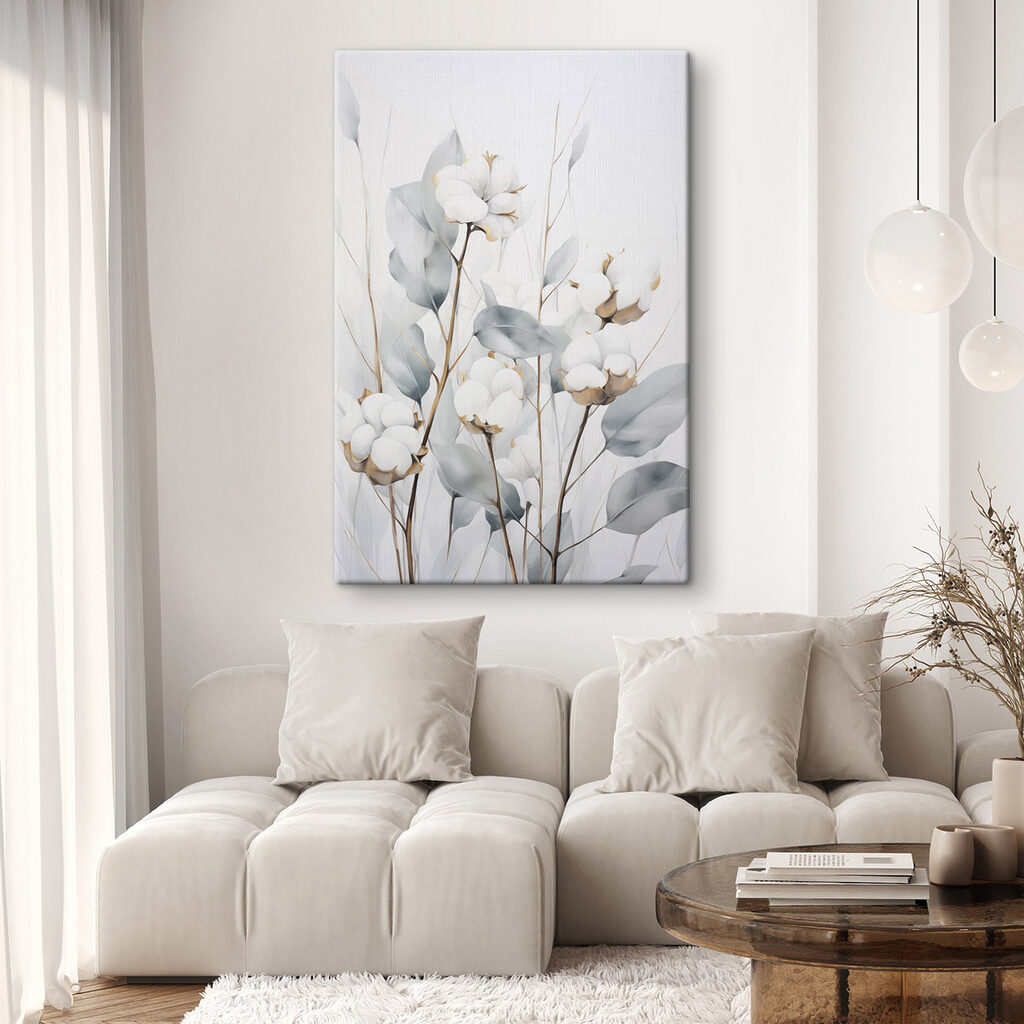 Painting of cotton flowers and leaves Painting of cotton flowers and leaves