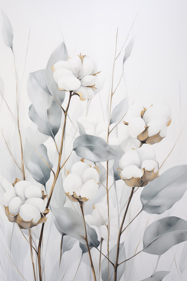 Painting of cotton flowers and leaves Painting of cotton flowers and leaves