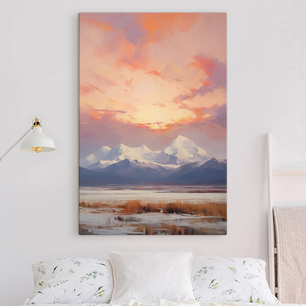 Mountain range with a pink sky