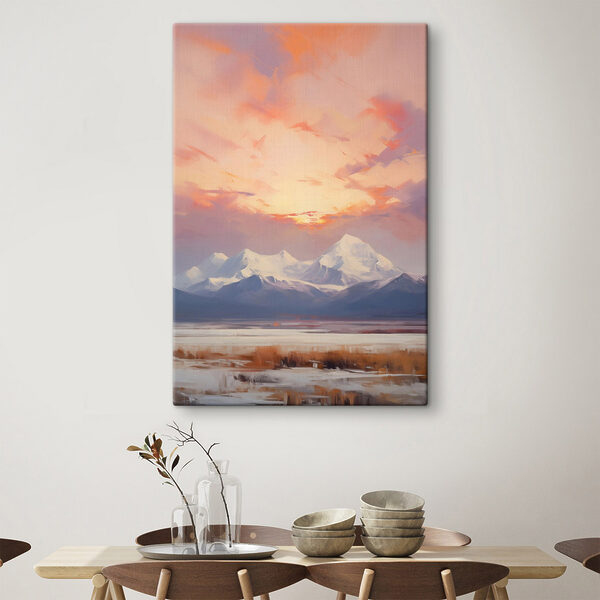 Mountain range with a pink sky