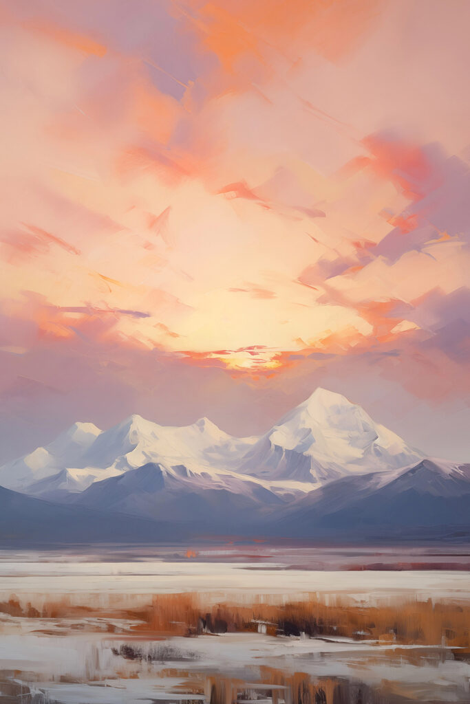 Mountain range with a pink sky