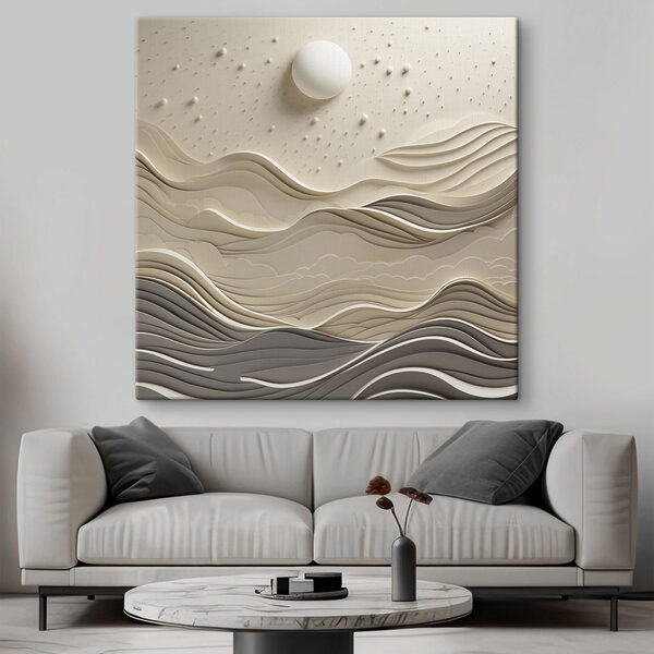 White paper cut out of waves and a white sun