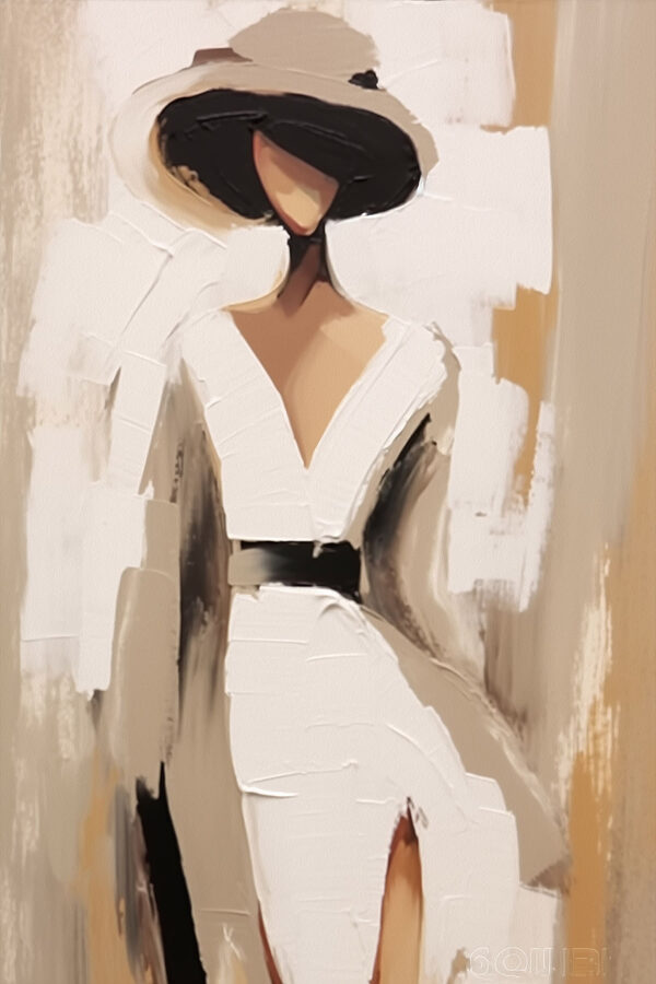 Painting of a woman in a white dress