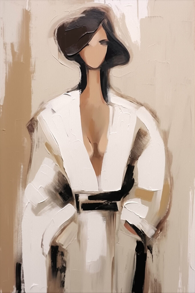 Painting of a woman in a white robe Painting of a woman in a white robe