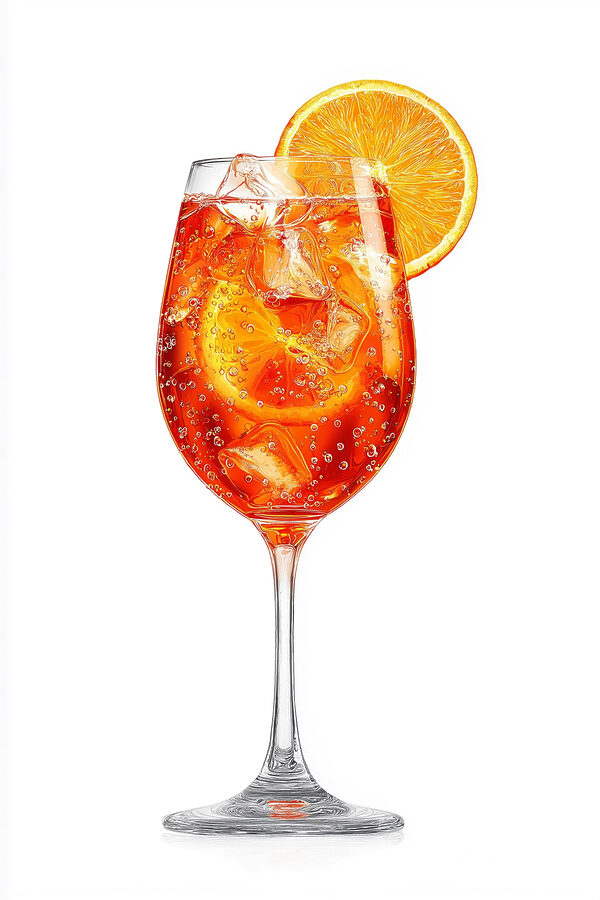 Glass of orange drink with ice and a slice of orange