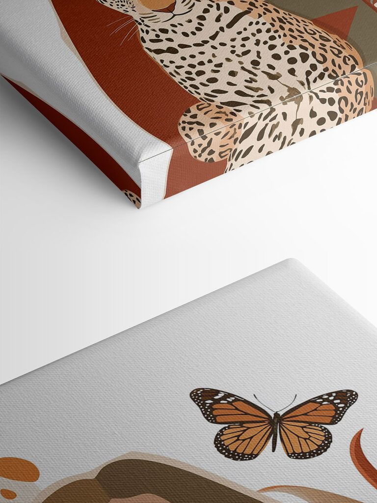Woman with a leopard and butterflies Woman with a leopard and butterflies