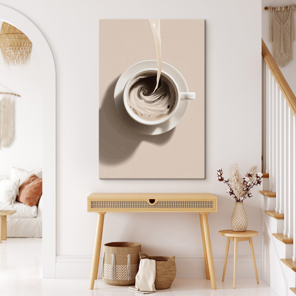 Cup of coffee with milk pouring into it Cup of coffee with milk pouring into it
