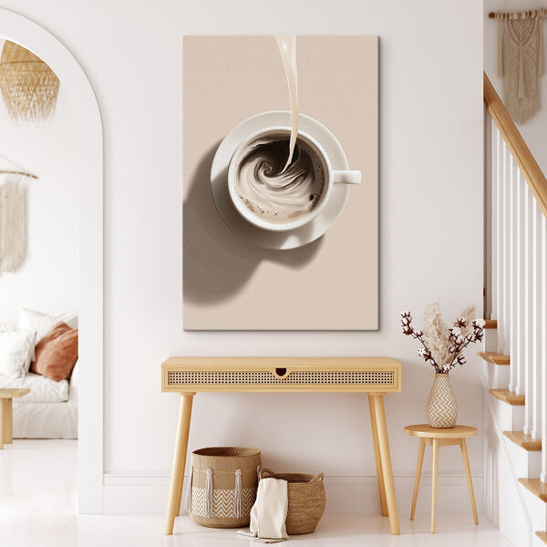 Cup of coffee with milk pouring into it Cup of coffee with milk pouring into it